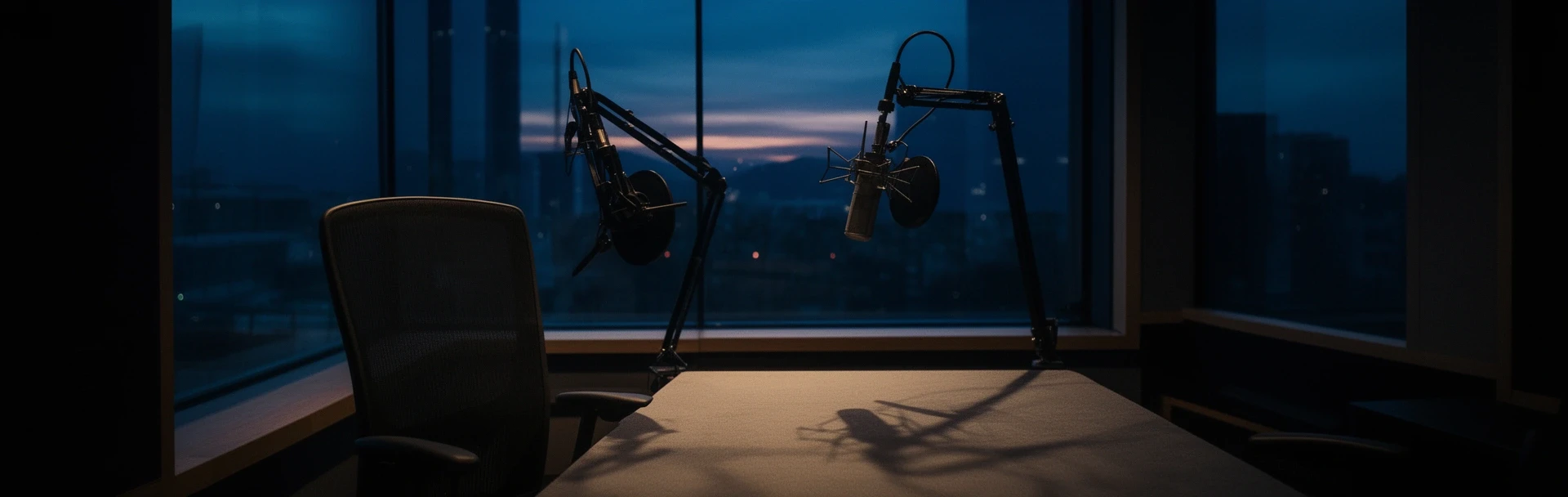 Modernes Podcast-Studio bei Nacht