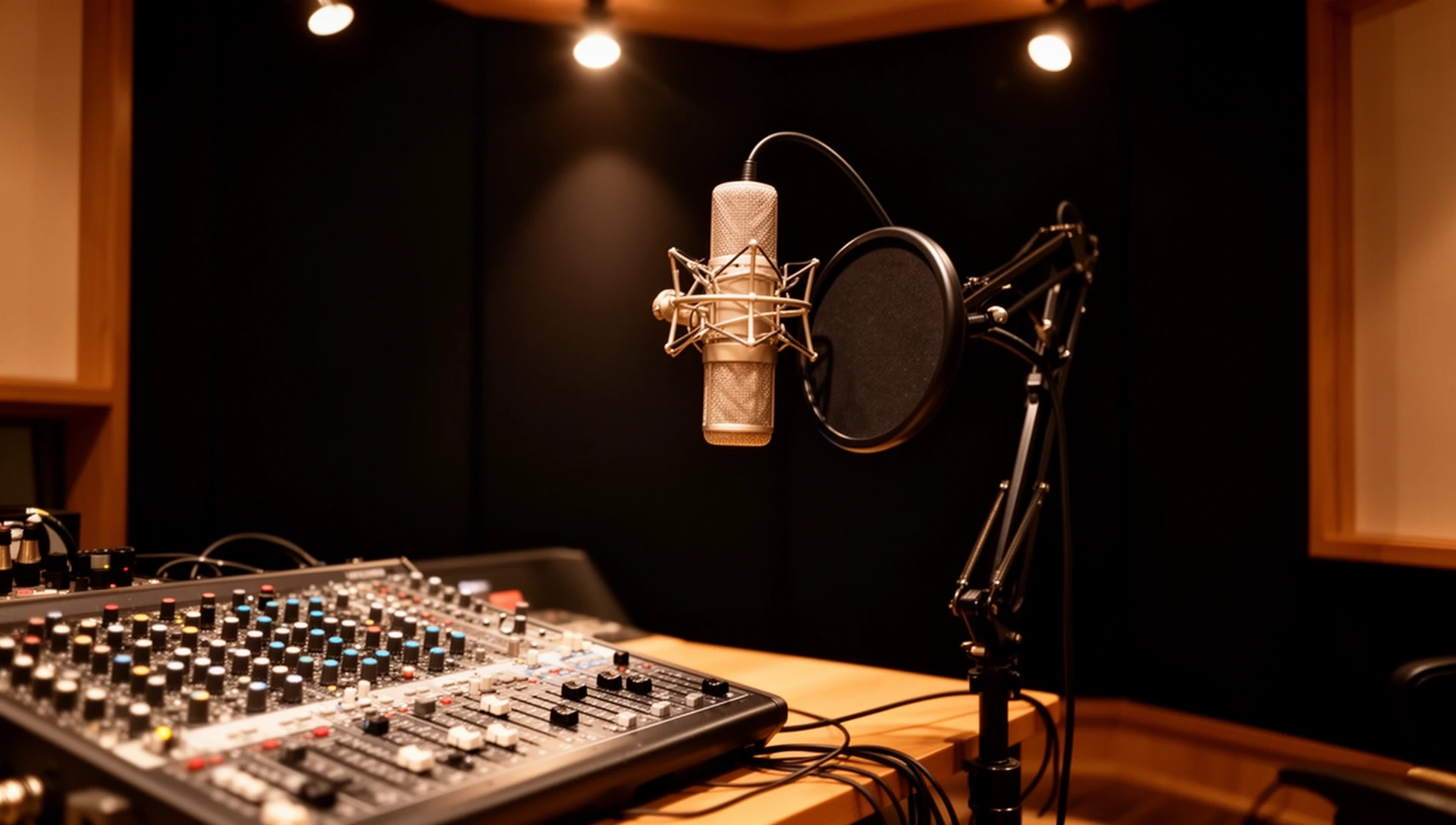 Podcast-Studio mit Mikrofon und Mischpult